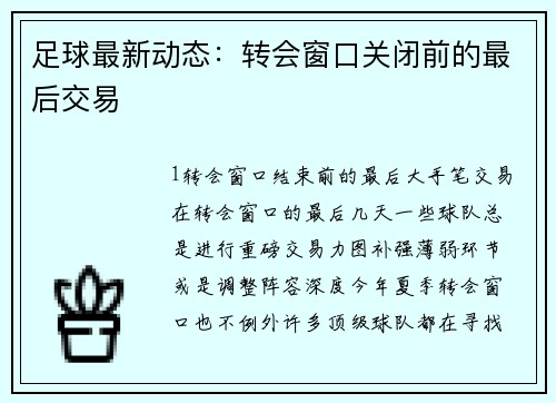 足球最新动态：转会窗口关闭前的最后交易
